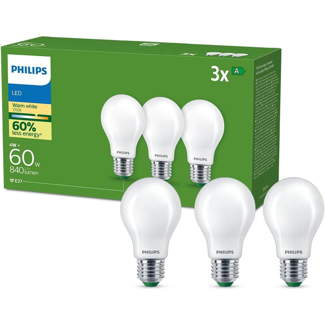 247357 - PHILIPS Ultra Efficient Llambë LED, 60 W, A60, E27, e bardhë e ngrohtë, pako me 2