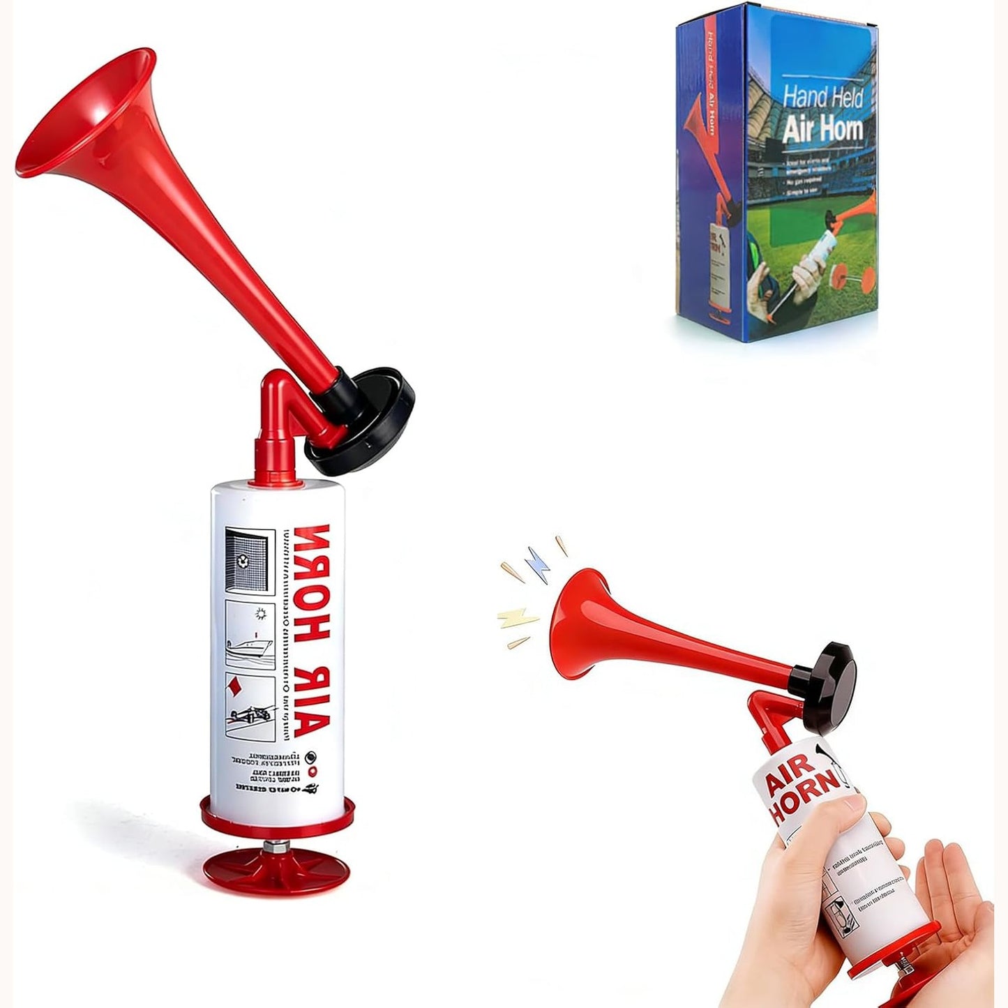 322730 - Brirë Ajri për Fanfare Moling, Manual Trombë Megafoni, Metalike, për Varka, Artikull për Tifozë Futbolli, Aksesor Hendbolli, Alarm (i Kuq)