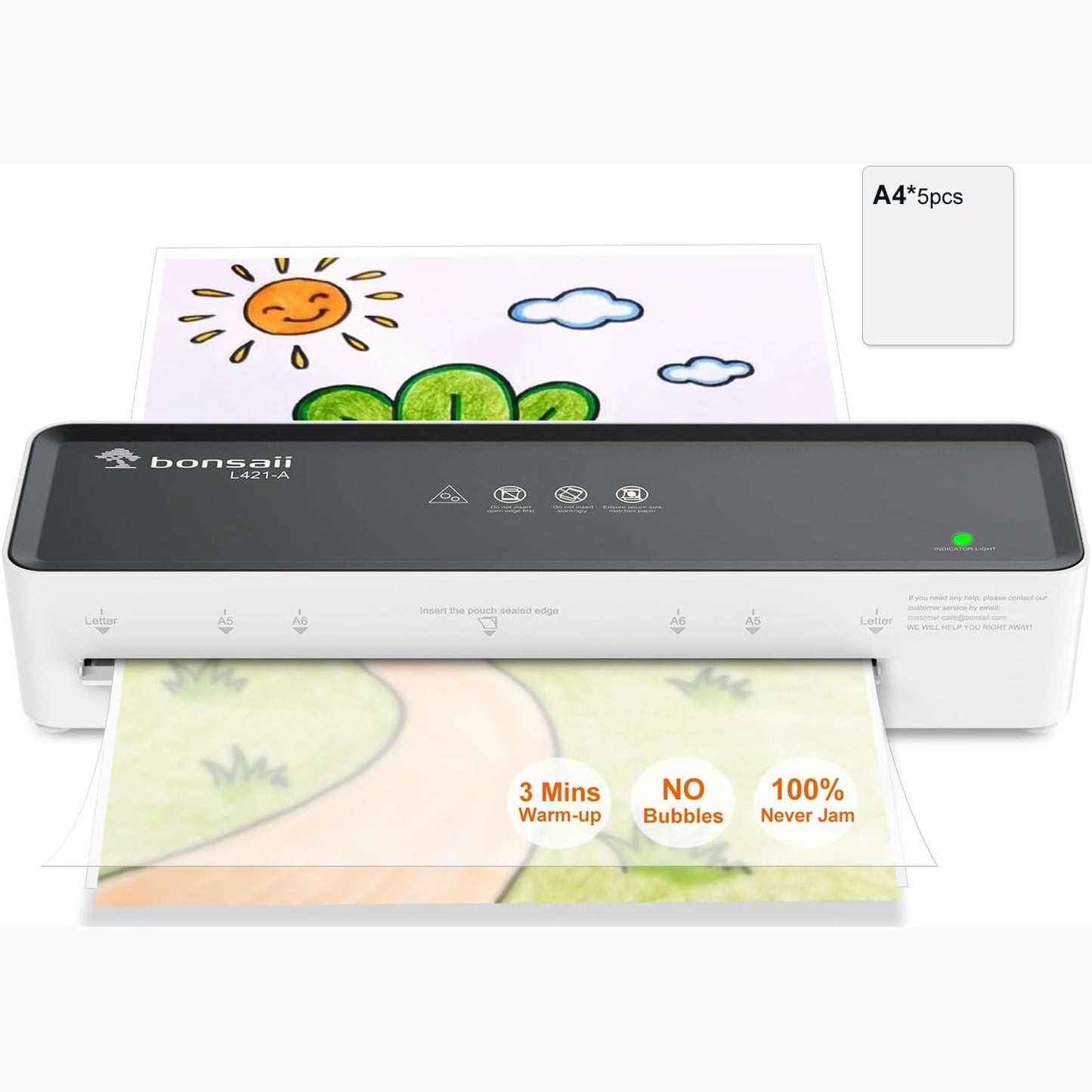 268930 - Bonsaii Laminator A4, Funksion ABS, i përshtatshëm për Dokumente A4, 80-100 Mikronë, përfshin 10 Fletë Laminimi A4, L421-A