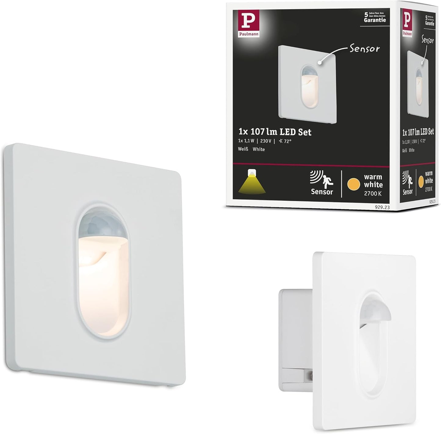221780 - PAULMANN Llambë cepi LED 92923, Dritë e futur në mur, 2.7 vat, 2700 K, Plastike e bardhë