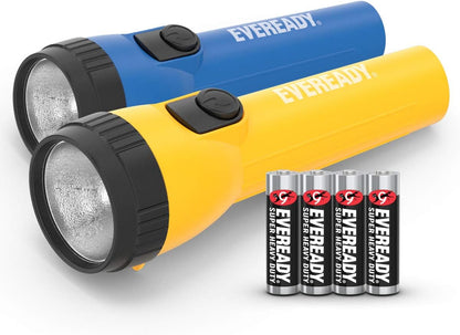 257792 - ENERGIZER Dritë dore LED Eveready, Pako me 2, shumë e ndritshme, rezistent ndaj ujit, perfekte për kamping, përdorim në raste urgjente në natyrë, 4 bateri AA, Blu/E verdhë