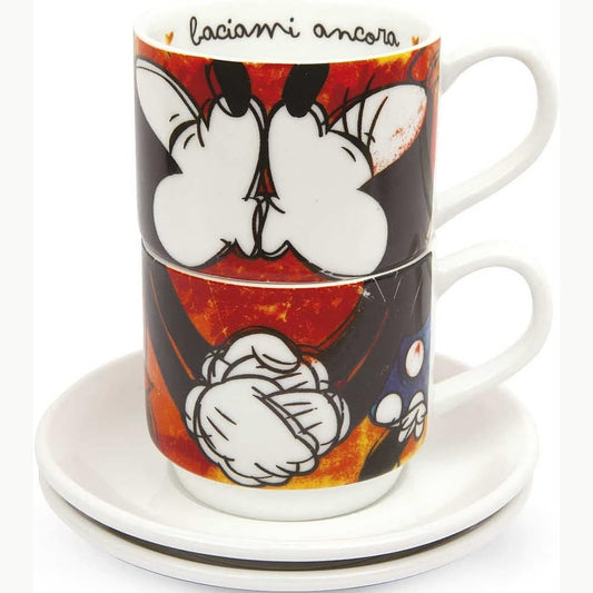 187517 - EGAN Set 2 Filxhanë Kafeje nga Koleksioni Love i Mickey Mouse DISNEY, Prej Porcelani të Kuq dhe Shumëngjyrësh, Lartësia 5.5 cm, Referenca PWM02I/S