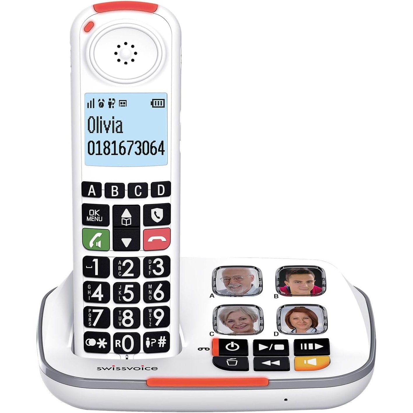 319719 - SWISSVOICE Xtra 2355 DECT Telefon shtëpiak pa tel - Butona të mëdhenj - Sekretari telefonike - Përforcim audio - Zile të larta - I bardhë