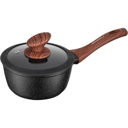 256695 - FLORINA MASTER BLACK Tavë Alumini 16 cm, 1L, Veshje Jo Ngjitëse, Dorezë Ergonomike, Kapak me Buzë Silikoni