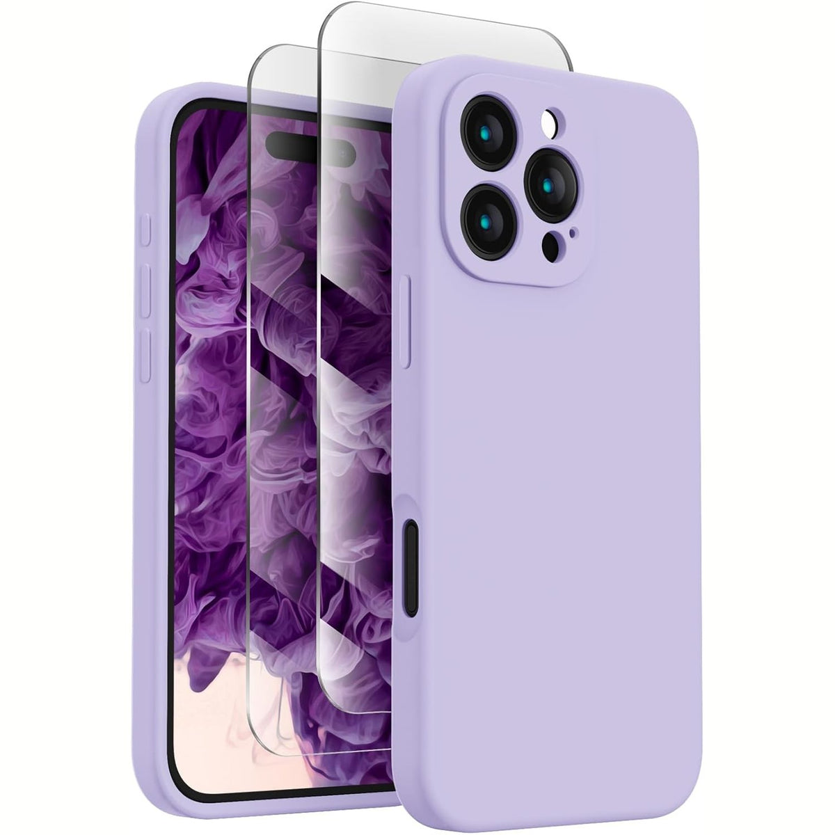 320348 - FIRENOVA Mbrojtëse për iPhone 16 Pro, Silikoni, 2 Mbrojtëse Ekrani, Vjollcë Karafili