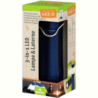 224791 - MOSES Dritë LED Kampingu për Ekspeditën e Fëmijëve, Llambë dhe Fener Kampingu 2-në-1, Fener Portativ, me Lak Varës Metalik, Lodër, 9853, Blu e Errët
