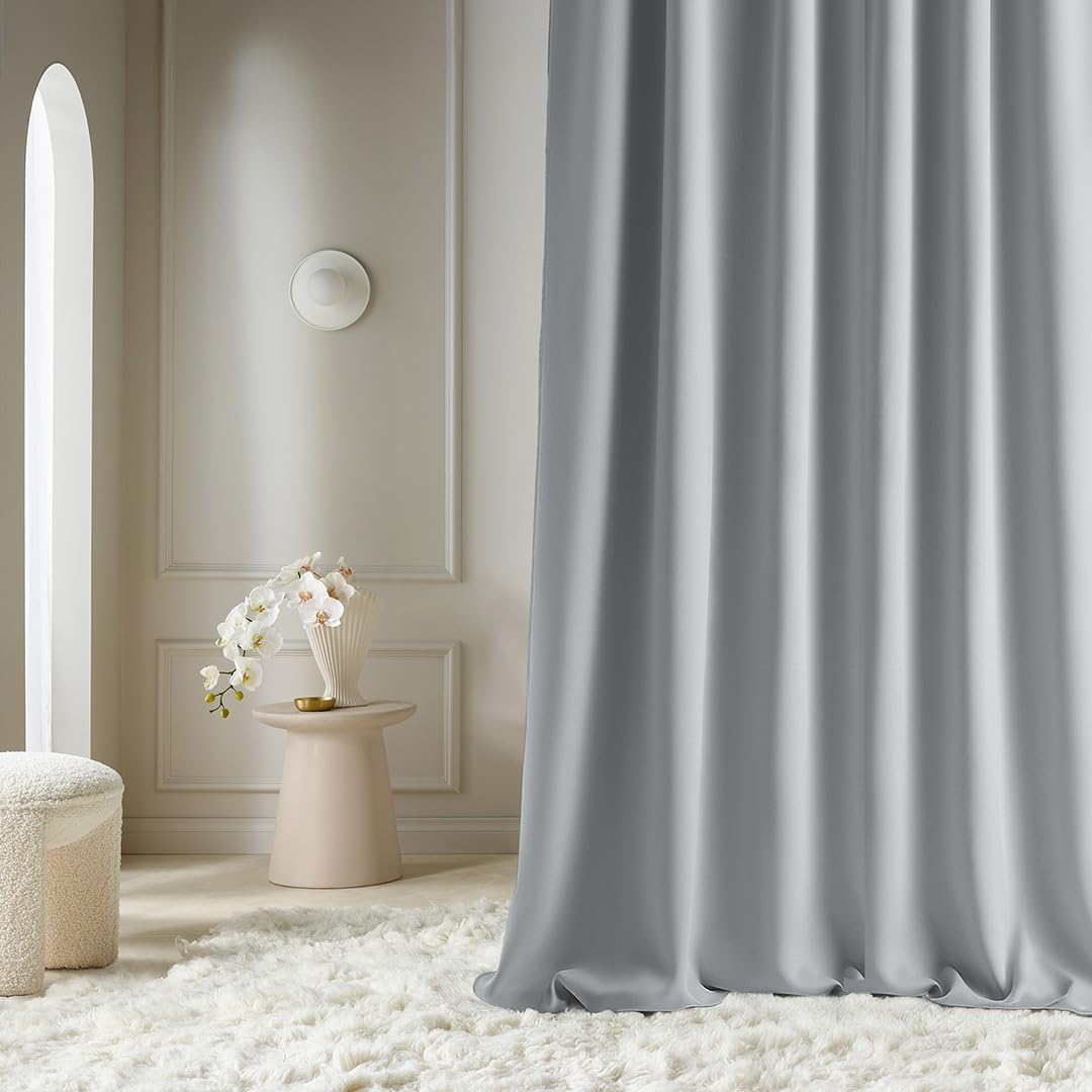 247430 - ROOM99 Perde Aura 140 x 250 cm, Gri e çelët, 1 copë, Perde moderne për Dhomë ndenjeje dhe Dhomën e Gjumit