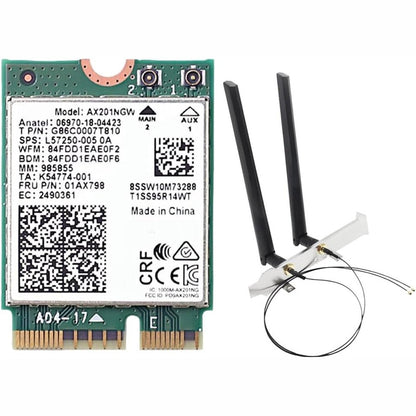 268612 - FOWECRY Kartë WLAN AX201NGW me antenë 2.4 GHz + 5 GHz WiFi 6 3000 Mbps M.2 CNVio2, Bluetooth 5.1, për Win10