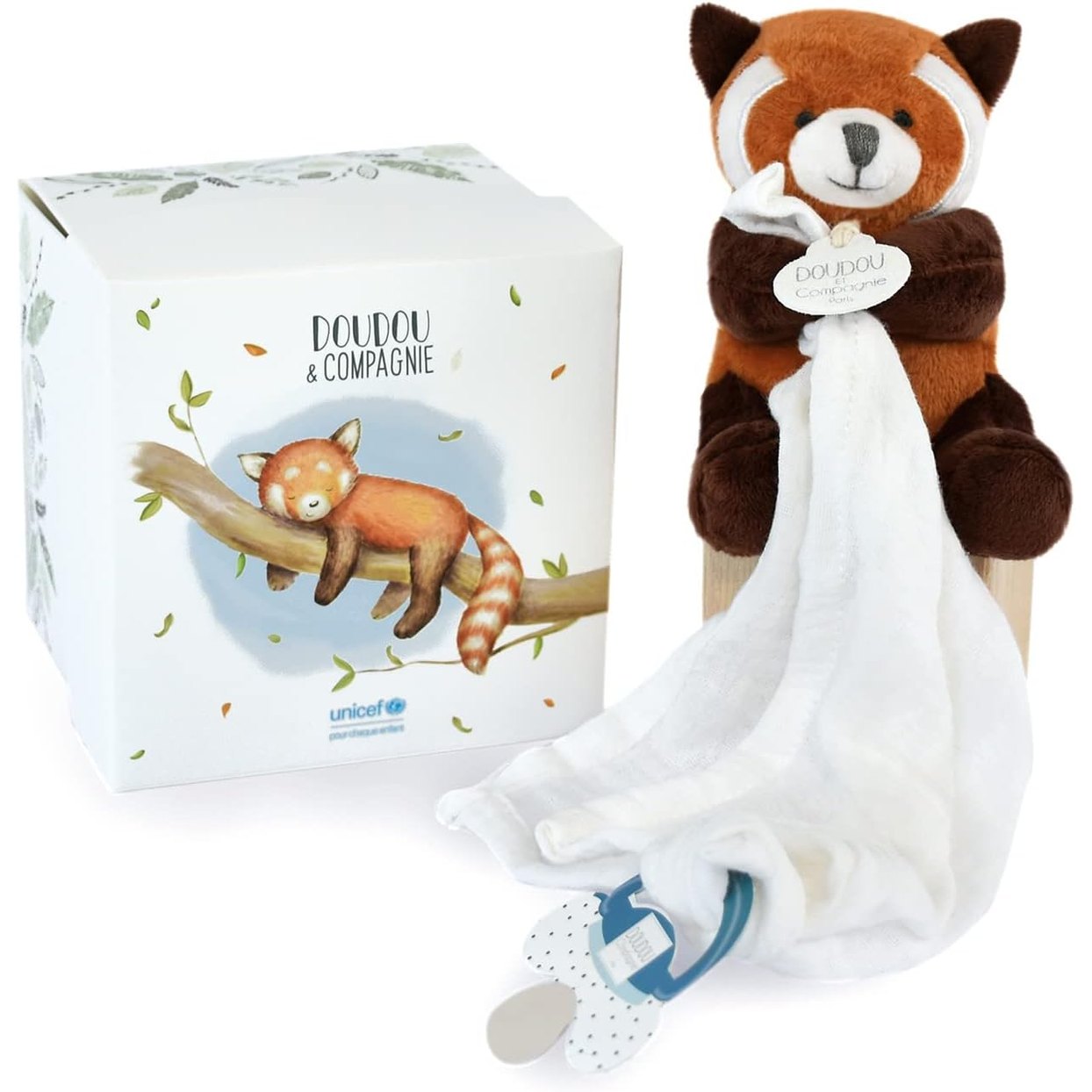 219623 - DOUDOU ET COMPAGNIE Kapëse biberoni për Panda të Kuqe, 12 cm, ide dhuratë për të porsalindurit