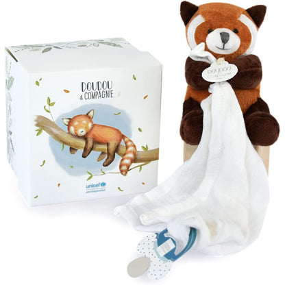 219623 - DOUDOU ET COMPAGNIE Kapëse biberoni për Panda të Kuqe, 12 cm, ide dhuratë për të porsalindurit
