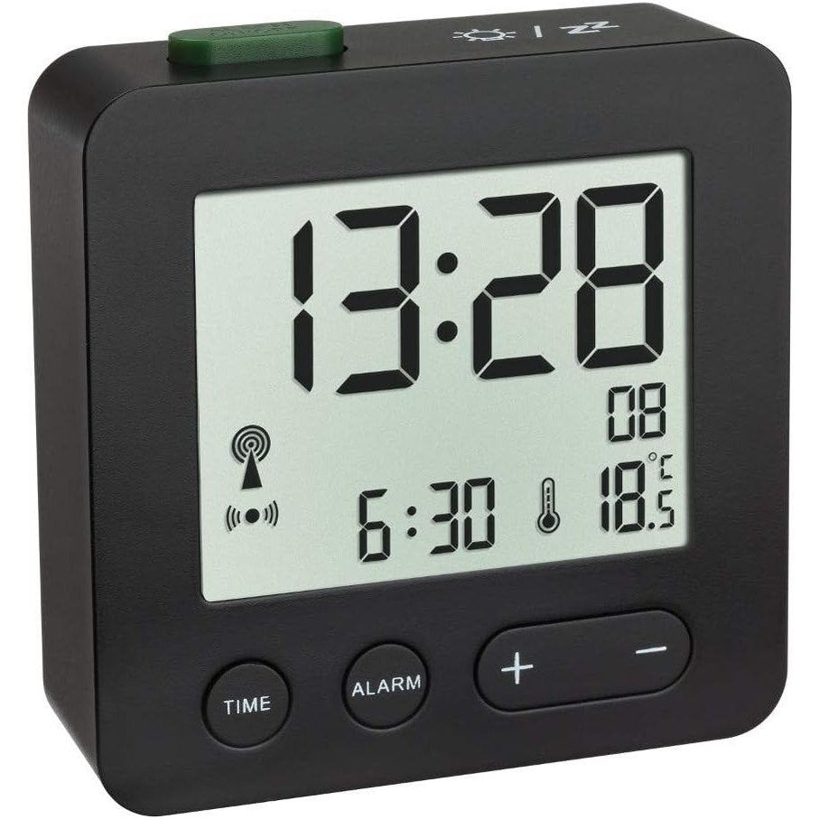 246676 - TFA DOSTMANN Orë me alarm radio dixhitale 60.2545.01, Gjatësi 66mm x Gjerësi 22mm x Lartësi 68mm, 2 bateri AAA 1.5V (nuk përfshihen)