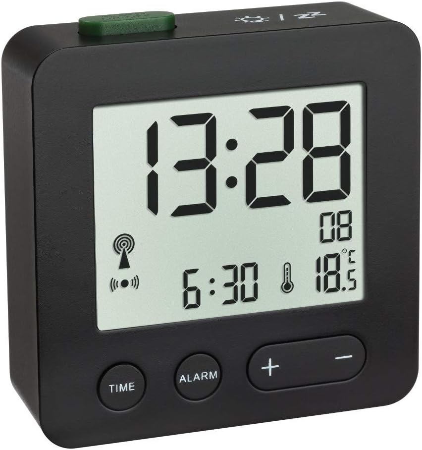 261763 - TFA DOSTMANN Orë me alarm radio dixhitale, 60.2545.01, e zezë, 66 x 22 x 68 mm, 2 bateri AAA 1.5 V (nuk përfshihen)