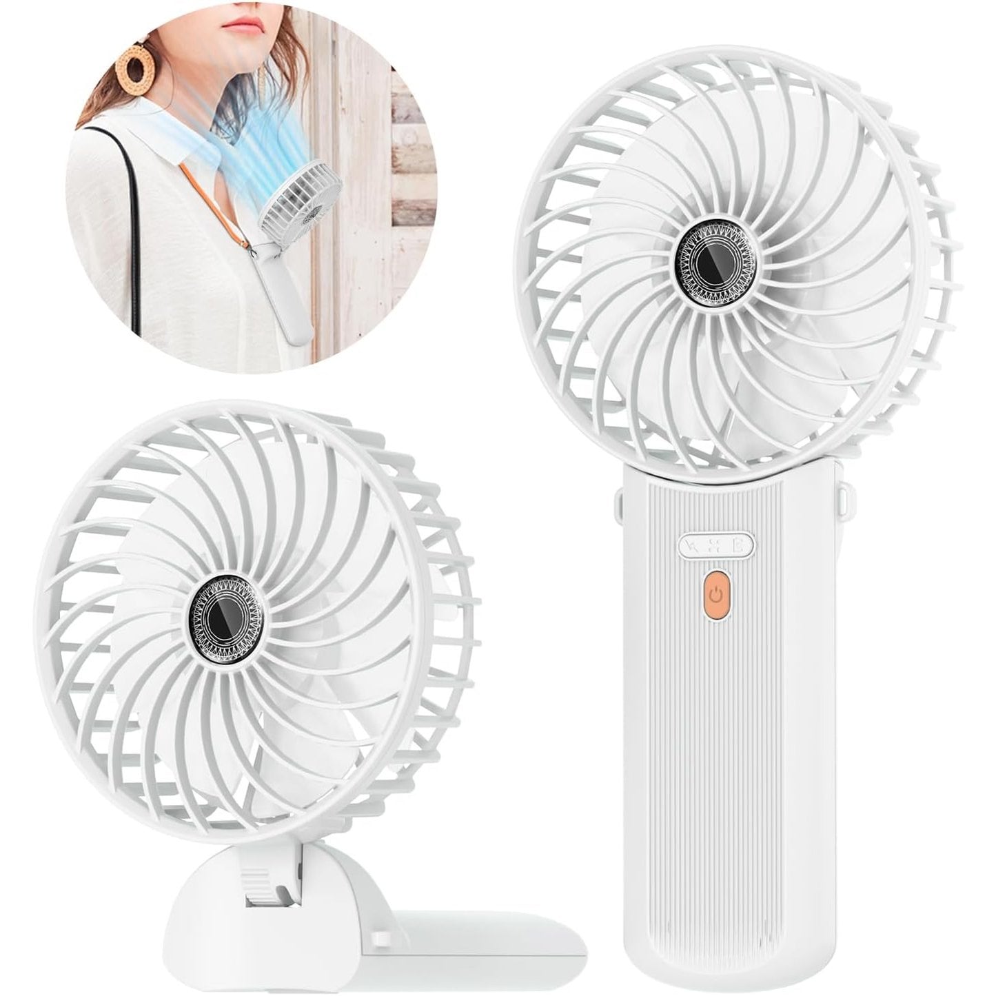 216460 - LEPWINGS Ventilator Portativ, Mini Ventilator i Rikarikueshëm USB me 4 Shpejtësi dhe 16 Orë Jetëgjatësi Baterie, i Qetë dhe i Palosshëm, Ventilator Qafe për Shtëpi, Zyrë, Udhëtim, Verë - i Bardhë