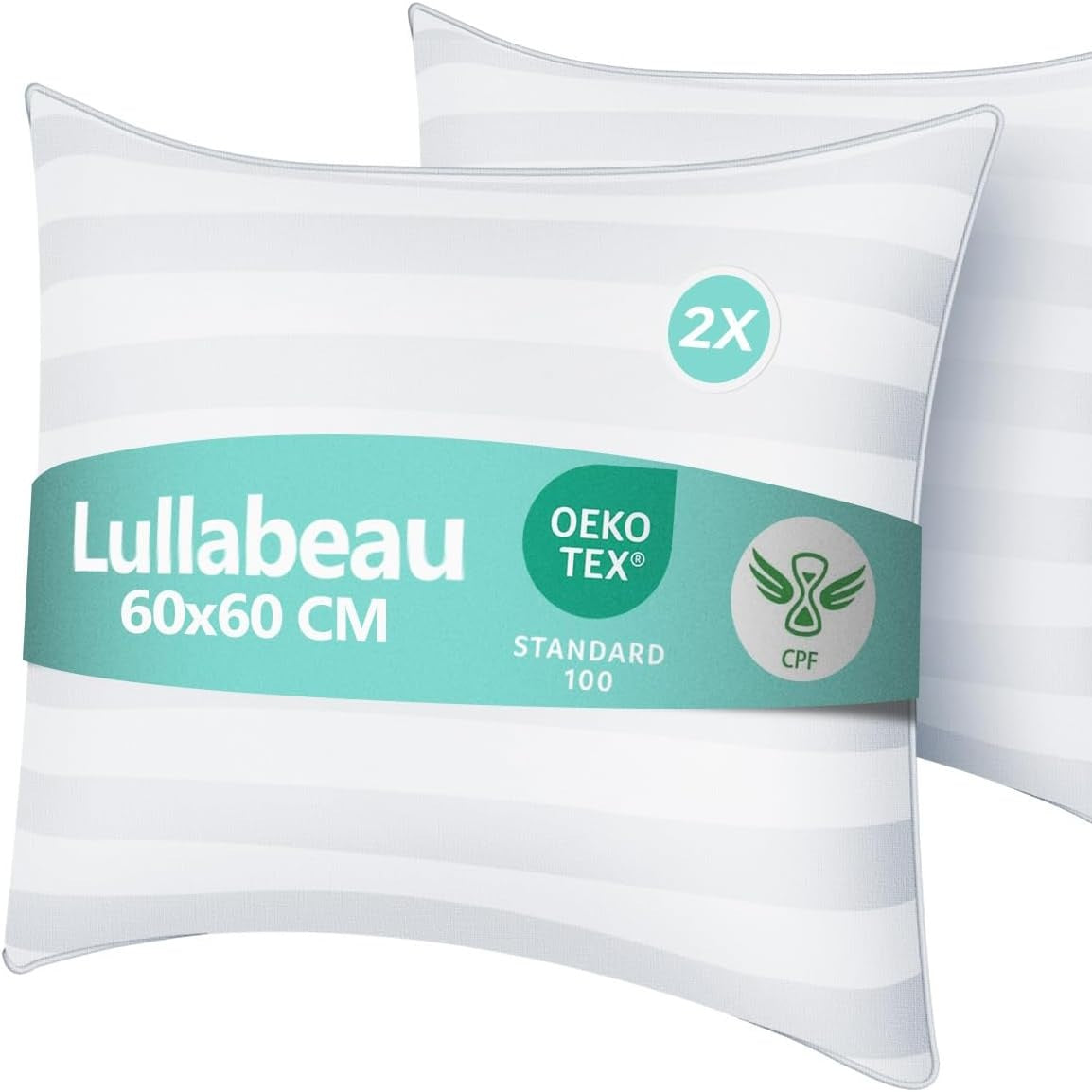 213718 - Jastëk Lullabeau 60x60 cm, Set me 2 jastëkë të butë dhe të butë, Cilësi hoteli luksoz, Jastëkë klasikë, të ajrosur dhe të butë, të larëshëm, idealë për ata që flenë anash, me shpinë dhe me bark