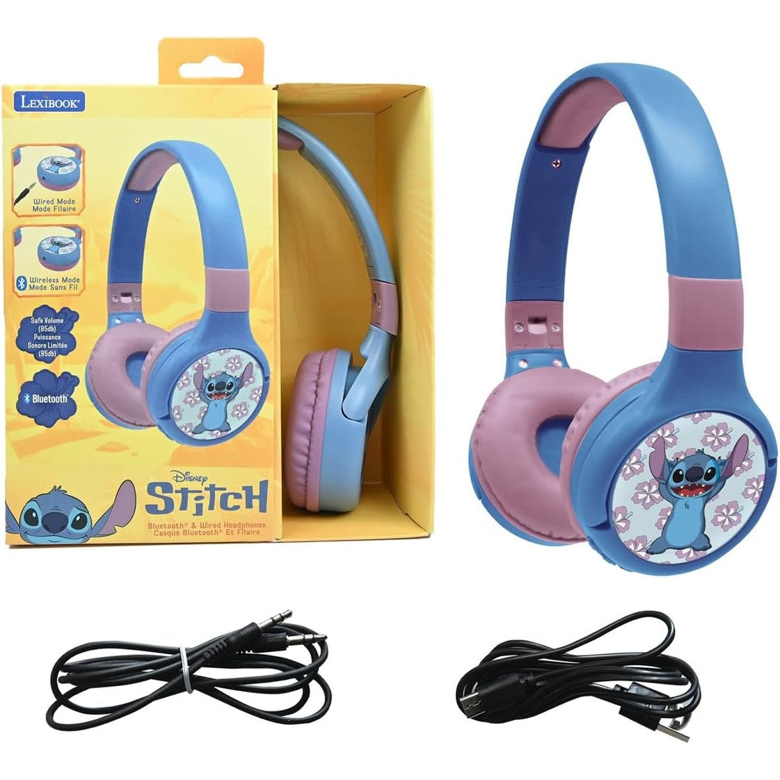 266595 - LEXIBOOK Kufje Bluetooth 2-në-1 Disney Stitch me Tel dhe me Mikrofon, të Palosshme dhe të Rregullueshme, Bateri e Rikarikueshme, Blu, HPBT010D