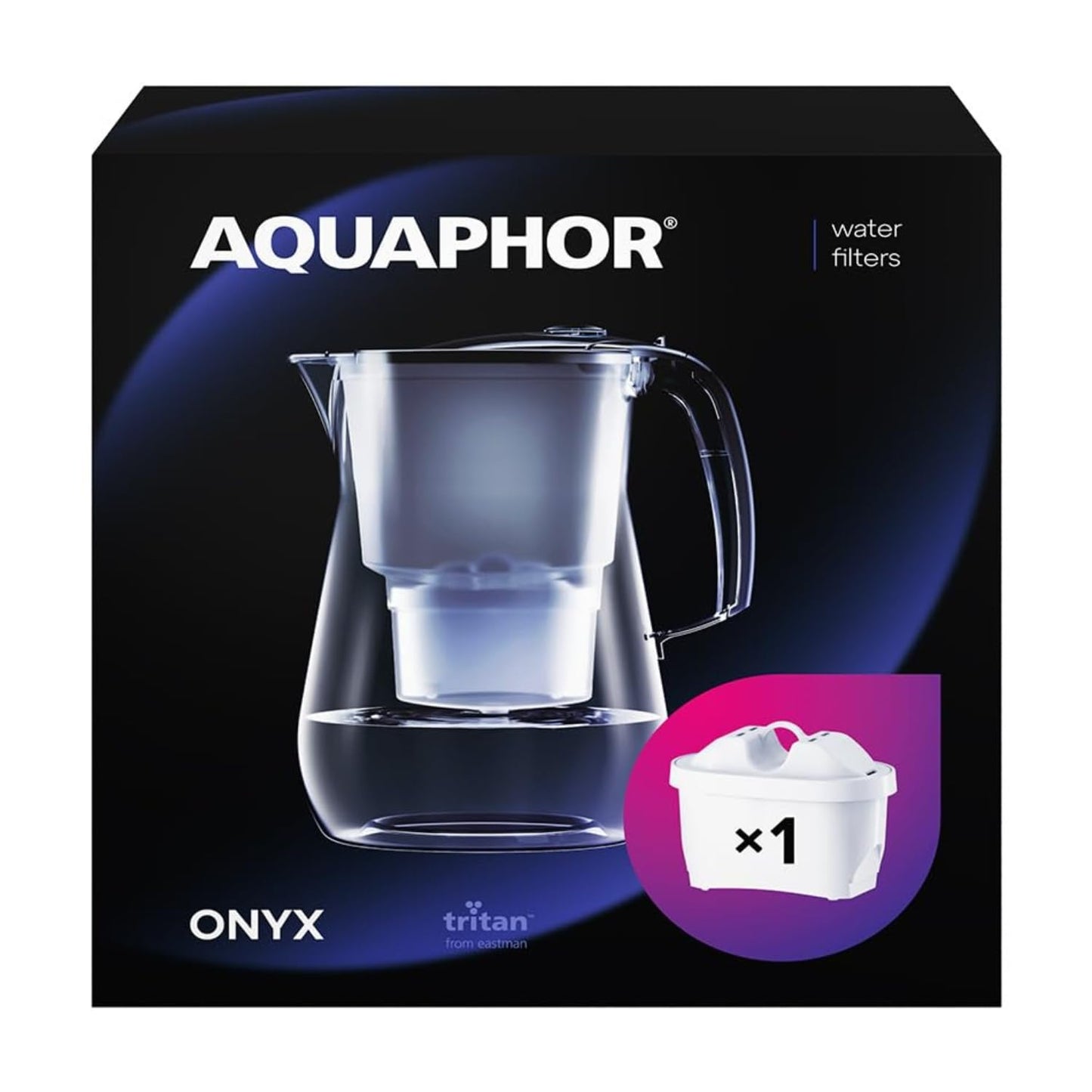 218133 - AQUAPHOR Filtër uji Onyx Black, përfshirë 1 filtër MAXFOR+, kapacitet 4.2L, zvogëlon gëlqeren dhe klorin