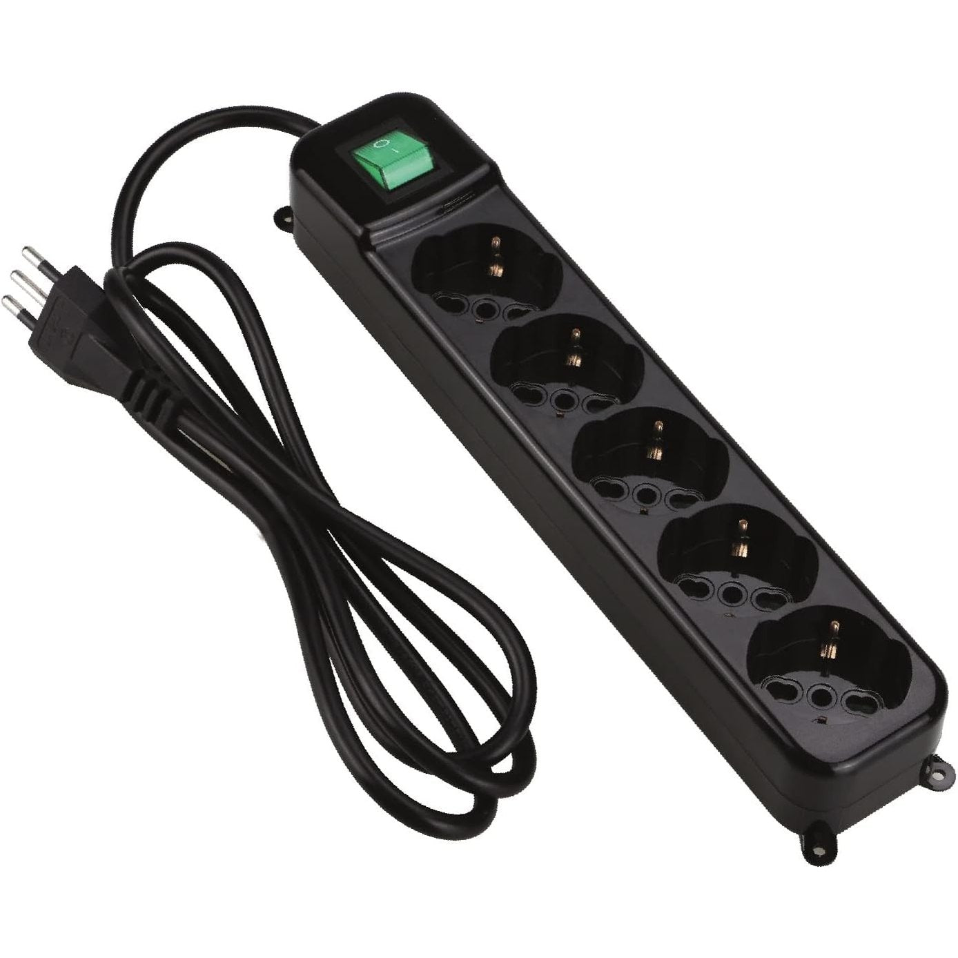 269285 - TECNOWARE Sistemet e Energjisë, Shirit elektrik me 5 priza SCHUKO/Italia 10/16 A, çelës i ndriçuar, mbrojtje nga fëmijët, kabllo 150 cm, e zezë