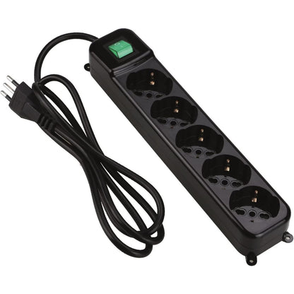 269285 - TECNOWARE Sistemet e Energjisë, Shirit elektrik me 5 priza SCHUKO/Italia 10/16 A, çelës i ndriçuar, mbrojtje nga fëmijët, kabllo 150 cm, e zezë