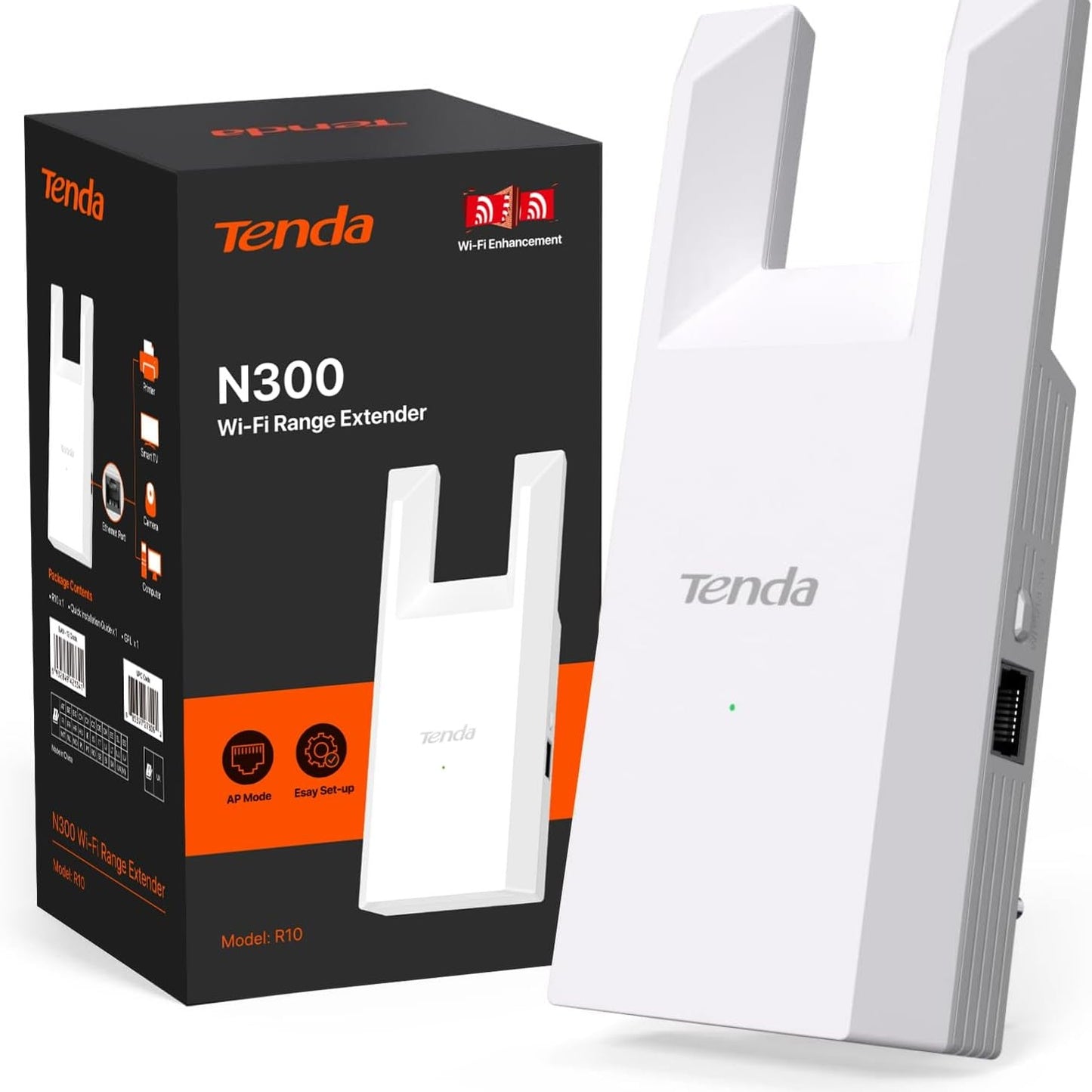 268978 - TENDA WLAN AMPLIFIKATOR REPEATER R10, 300 Mbps, port Ethernet, mbulim deri në 120 m², WPS, modalitet AP, tregues inteligjent LED, i pajtueshëm me Fritz!Box