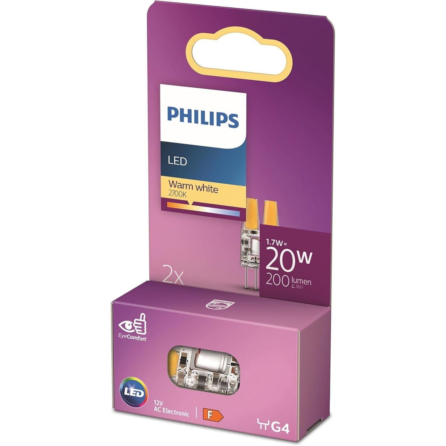 256053 - PHILIPS Llampë Standarde LED, Zëvendësuese për Halogjen 20W, Bazë G4, Dritë e Bardhë e Ngrohtë 2700K, Pako e Dyfishtë
