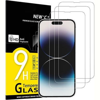 274354 - RE'C Pako me 3 mbrojtëse ekrani prej qelqi të temperuar për iPhone 14 Pro (6.1") - Xham ultrarezistent (0.33 mm HD ultra i qartë) me fortësi 9H