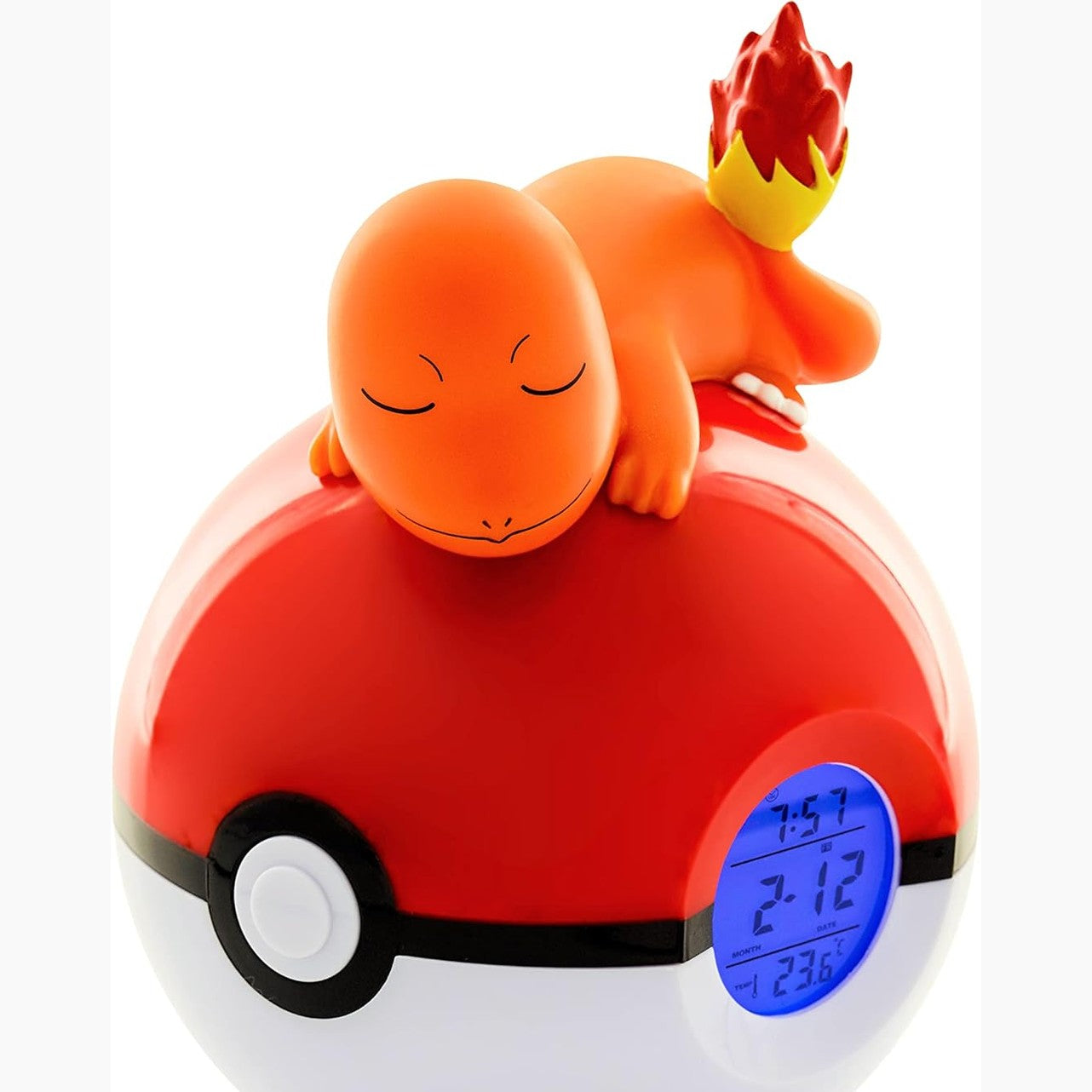 204476 - TEKNOFUN - Orë Alarmi Pokémon me Ndriçim, Charmander në Top Poké, Multifunksionale, Portokalli/E Kuqe/E Bardhë, Për Fëmijë dhe Koleksionistë
