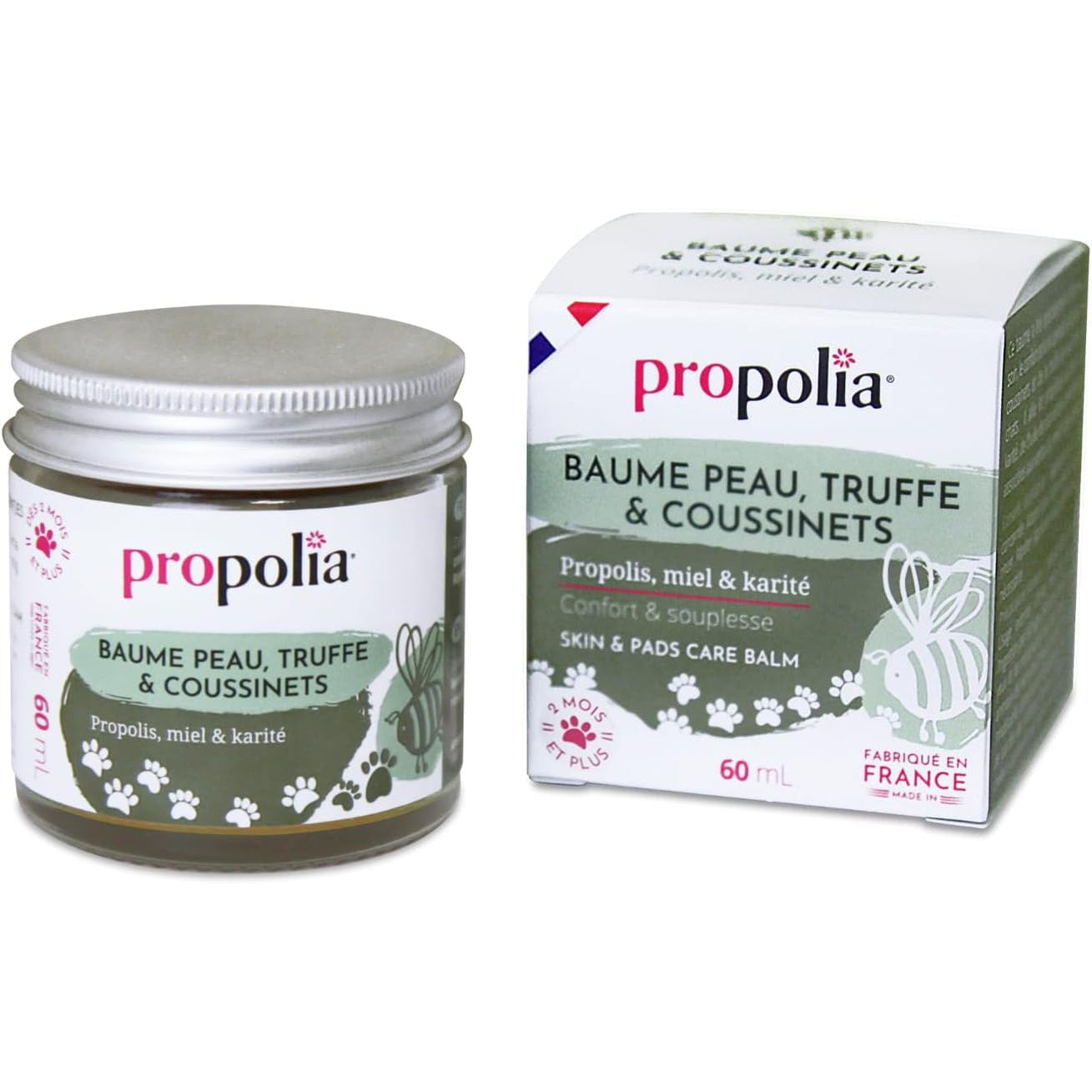 185518 - PROPOLIA - Balsam për Lëkurën, Putrat dhe Hundën për Qen dhe Mace me Propolisi, Mjaltë dhe Gjalpë Shea, Prodhuar në Francë, 60ml