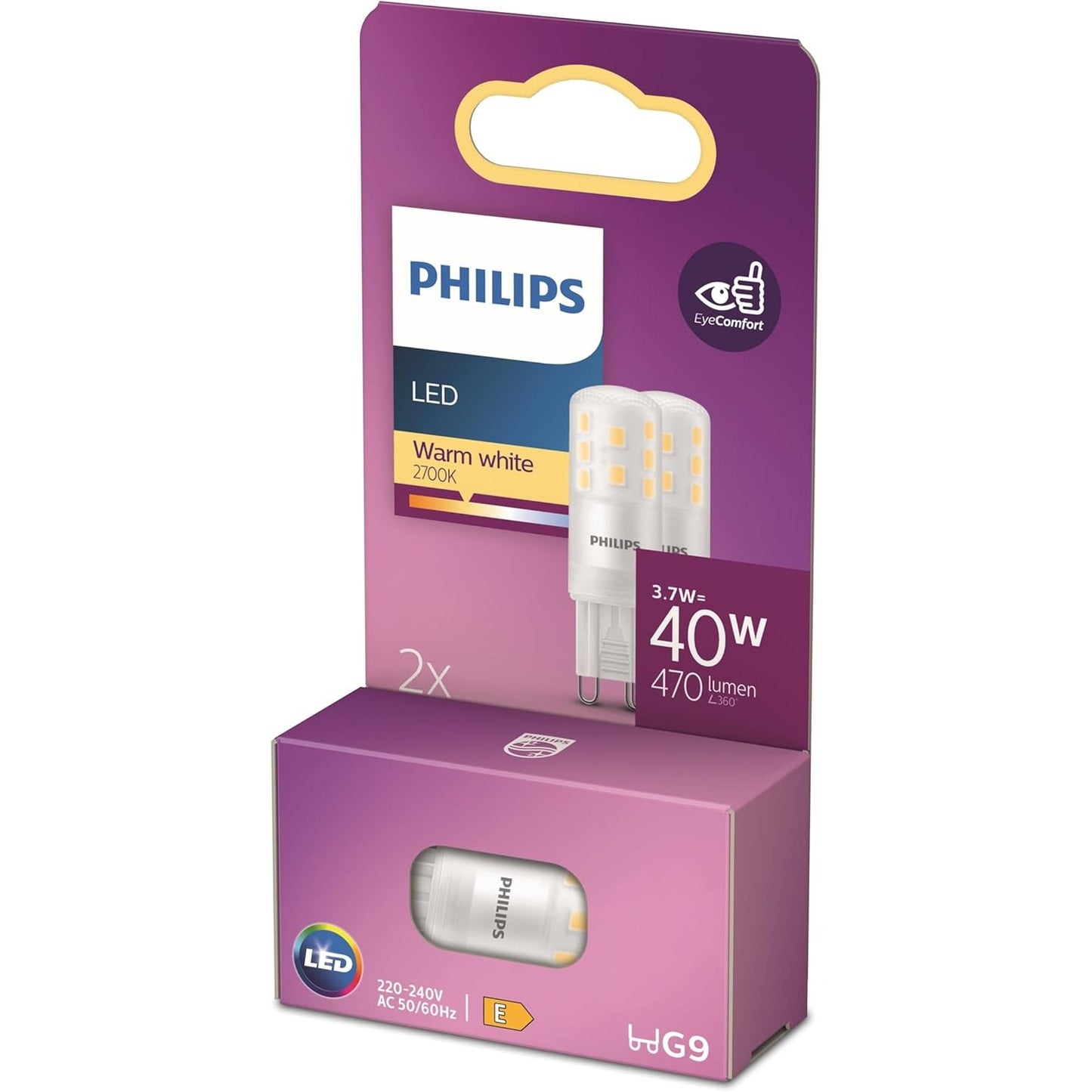 205899 - PHILIPS Llampa LED Standarde, Zëvendësuese për Llambën Halogjene 40W, Bazë G9, Dritë e Bardhë e Ngrohtë 2700K, Pako Me 2, Gjeneratë e Re