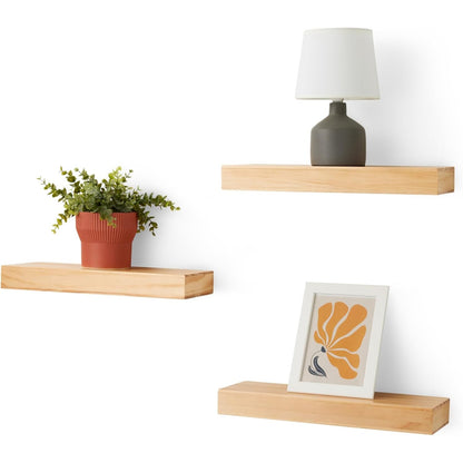 288732 - AMAZON BASICS Set me 3 rafte muri lundrues në dru, pishë, 40.1 x 12.7 x 4.6 cm