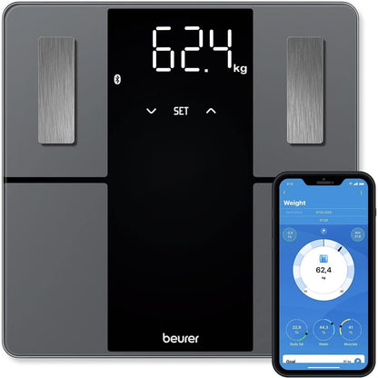 293244 - BEURER Peshore personale BF 500 me Bluetooth, kapacitet 180 kg, ekran XL, peshore analitike për dhjamin e trupit, masën muskulore, kërkesat për kalori