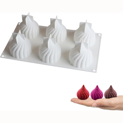 242433 - TUKEVA Forma silikoni me 6 vrima për pjekje me mus ëmbëlsire, forma për pjekje me mus 3D, forma silikoni 3D, forma silikoni me qepë për përgatitjen e çokollatës, ëmbëlsirave, peltesë, pudingut, musit, peltesë (e bardhë)