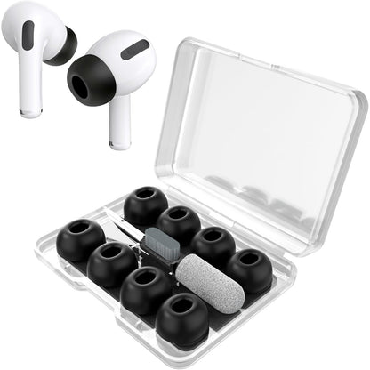 296402 - YISH Majat zëvendësuese të veshëve për AirPods Pro/Pro 2: 4 palë maja veshësh prej silikoni (XS/S/M/L) | Përfshin kuti ruajtjeje | Stilolaps pastrimi (E zezë)