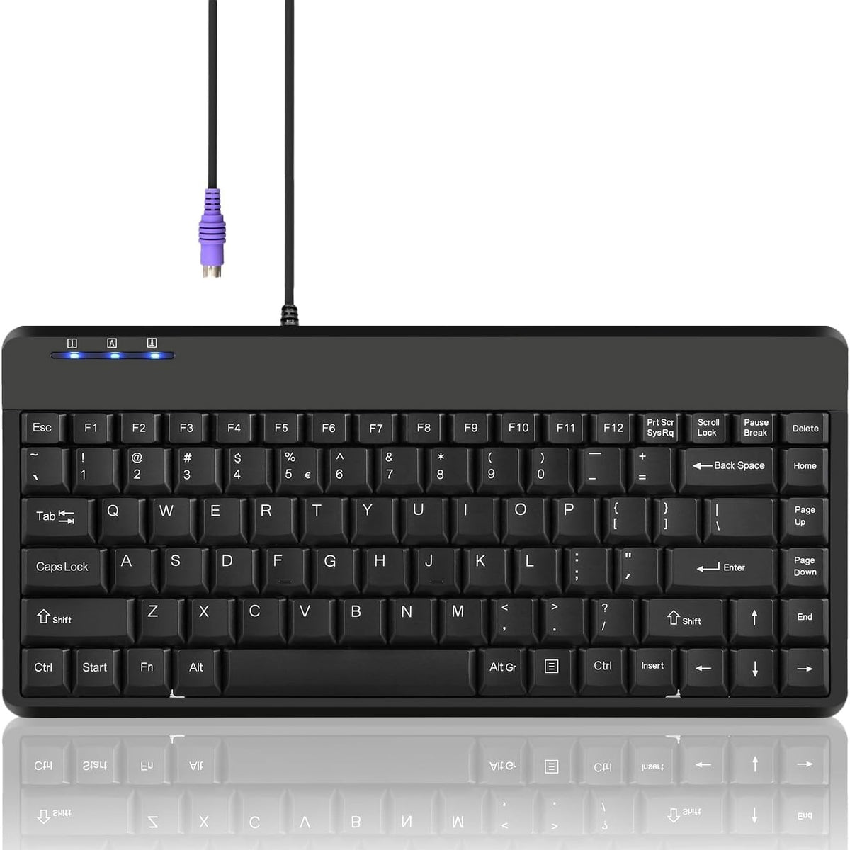 305441 - PERIXX Tastierë Mini për PS2, me Tel, e Zezë, Paraqitje Amerikane