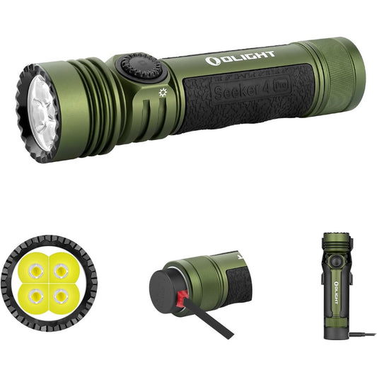 191070 - OLIGHT Dritë dore LED Seeker 4 Pro, 4600 Lumen, Rrezetim 260 metra, USB-C e rikarikueshme, koeficient konsumi 15 ditë, për përdorim të përditshëm dhe jashtë, Ngjyra: Bardhë e ftohtë - Jeshile