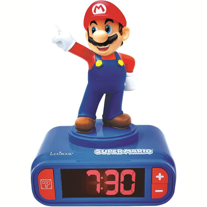 255637 - LEXIBOOK Orë me zile Nintendo Super Mario, për moshat 3+, ekran LCD dixhital, dritë nate për fëmijë, blu/e kuqe RL800NI