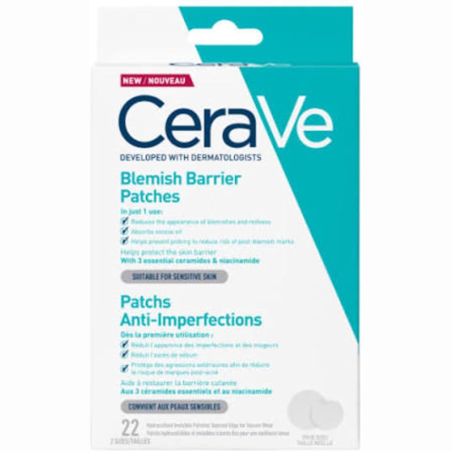 318544 - CERA VE Njolla për njolla, Rezultate në 3 orë, Teknologji hidrokoloide, 2 madhësi (10 dhe 12 mm), Njollë për puçrra x22