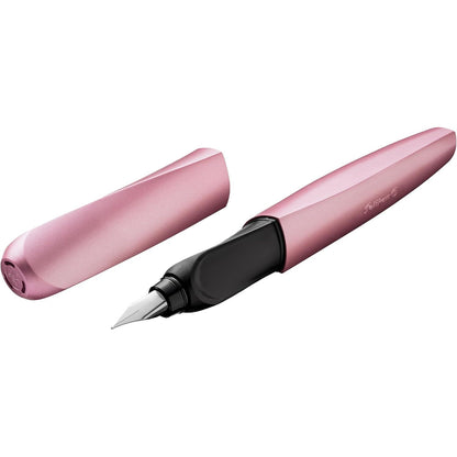 269324 - Pelikan Stilograf Twist, majë çeliku inox me gjerësi të mesme vije, përfshirë fishekun e bojës, rozë për vajza