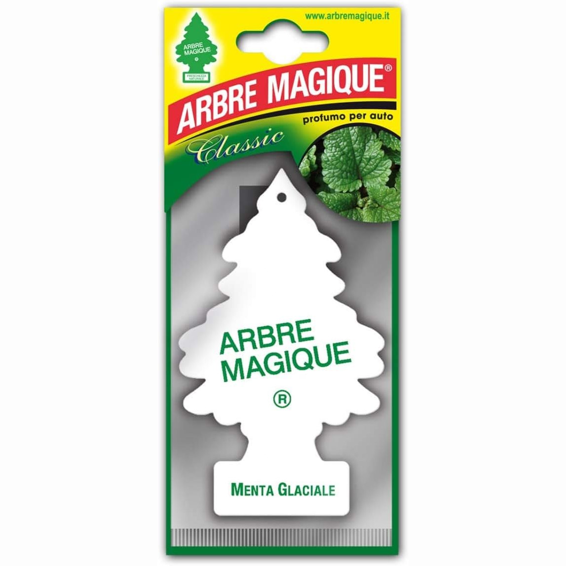 276004 - ARBRE MAGIQUE Mono, aromatizues makinash, aromë menteje akullnajore, zgjat deri në 7 javë, prodhuar në Itali, pako me 1 copë