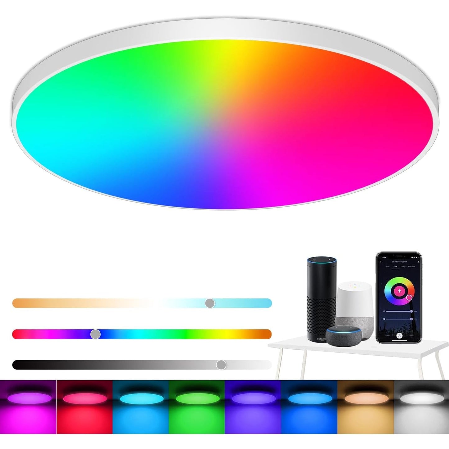 197057 - EREGOU Dritë Tavani LED 24W, 2400LM, e Errësueshme, RGB Inteligjente, e Pajtueshme me ALEXA dhe ASISTENT GOOGLE, IP44 për Dhomën e Ndenjës dhe Llambë Gjumi, 2700K-6500K