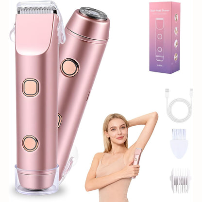 317169 - CAREHABI Makinë rroje për femra, 2 në 1, prerëse elektrike për bikini me teh qeramik IPX7, e papërshkueshme nga uji, 0.14 kg, ngjyrë rozë e artë