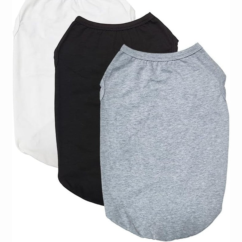 220574 - Set me 3 bluza për rroba verore për qen, bluzë verore pa mëngë, e butë dhe e ajrosur, për qen dhe mace të vogla (e zezë, e bardhë, gri) (XL)