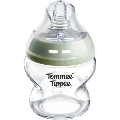 290202 - TOMMEE TIPPEE Shishe për foshnje, Shishe qelqi anti-kolike Natural Start, 150 ml, 0m+, Pako me 1, me thithkë në formë gjiri me rrjedhje ekstra të ngadaltë, Valvul anti-kolike, Vetë-sterilizuese, Aksesorë