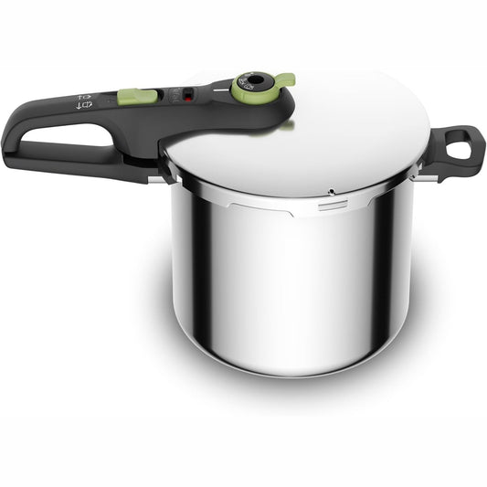 217116 - TEFAL P2584402 Tenxhere me Presion të Sigurt 8 L me Shportë, Rregullator Gatimi me 2 Faza: Intensiv 117°C, I Butë 112°C, Bazë Kapsule Induksioni, Çelik Inoks/I Zi/Jeshil