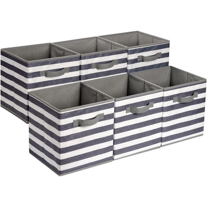 222019 - AMAZON BASICS Kub Ruajtës prej Pëlhure i Palosshëm me Doreza, Set me 6 copë, Model me Vija, i Bardhë dhe Gri i Çelët, 33 x 33 x 33 cm