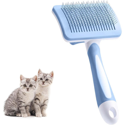 335318 - VINABO Furçë për Mace dhe Qen, Furçë Vetëpastruese me Qime të Gjata, Buton për Kujdesin e Kafshëve Shtëpiake - Blu