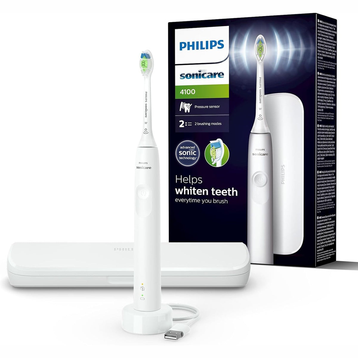 289541 - PHILIPS Sonicare 4100 HX3683/33 – Furçë dhëmbësh elektrike me 1 kokë furçe W2 Optimal White, çantë udhëtimi, karikues USB