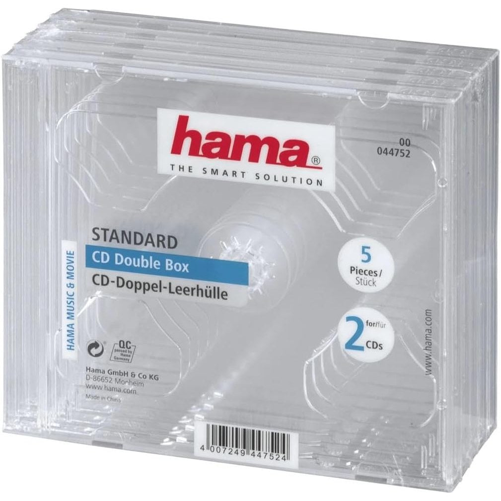 309108 - HAMA 044752 - Kuti Ruajtjeje për 2 CD, Pako me 5, Mban deri në 10 CD, Transparente