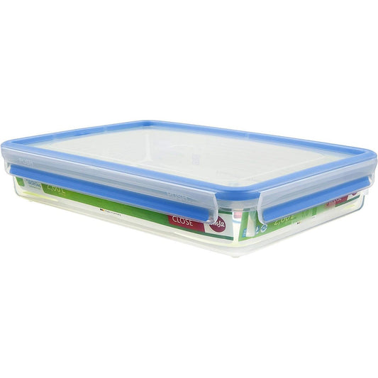219470 - EMSA 508545 Enë Ushqimi Drejtkëndëshe me Kapak, 2.6 Litra, Transparente/Blu, me Kapëse dhe Mbyllje