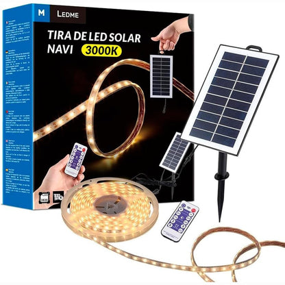 246465 - Shirit LED M Ledme për jashtë, 5 m, me telekomandë, IP68, i papërshkueshëm nga uji, 300 LED, dritë LED e bardhë e ngrohtë, me komplet instalimi panelesh diellore