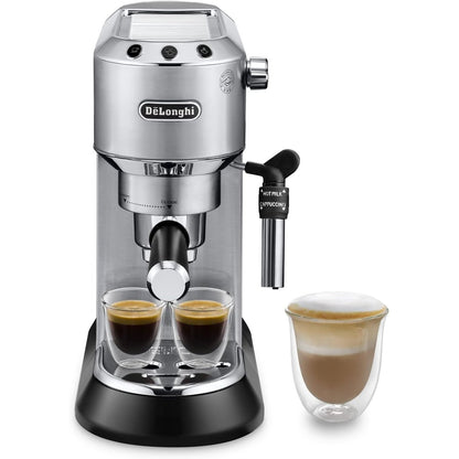 116259 - DE'LONGHI Makinë Kafeje Espresso Manuale 'Dedica EC685.M', për Kafe të Bluar ose Kapsula ESE, me Shkumëzues Klasik Qumështi për Kapuçino, Mbyllje Automatike, Rezervuar 1L, Filtër i Vetëm/i Dyfishtë, Material Metali